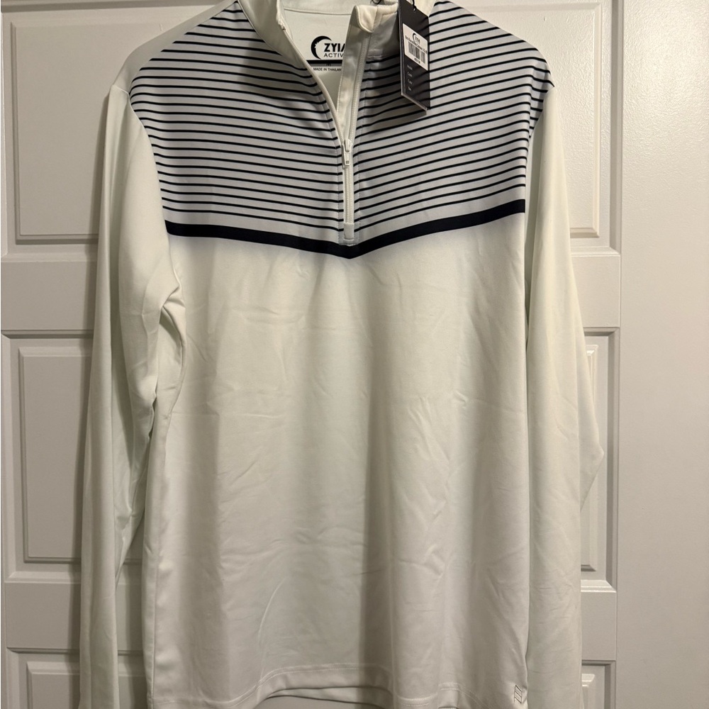White and Navy Striped Quarter-Zip Pullover